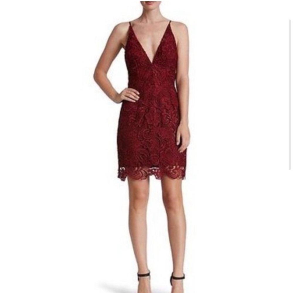 Dress The Population Red Berry Lace Mini Dress S - Picture 1 of 16